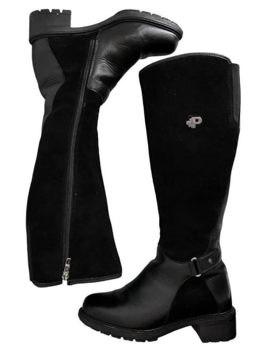 Pajar Black Knee High Leather Suede Boots Winter Long Block Heels Fall Autumn